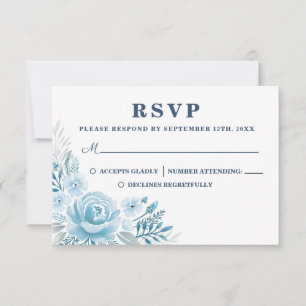 Elegante Dusty Blue Floral Wedding Tarjeta RSVP