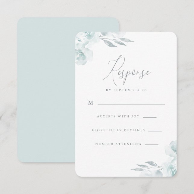 Elegante Dusty Blue Watercolor Floral Wedding Rsvp (Anverso / Reverso)