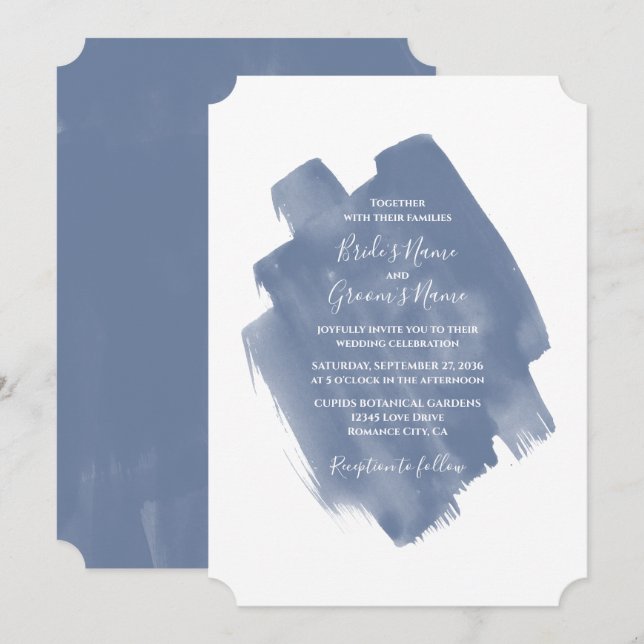 Elegante Dusty Blue Watercolor Invitaciones a la b (Anverso / Reverso)