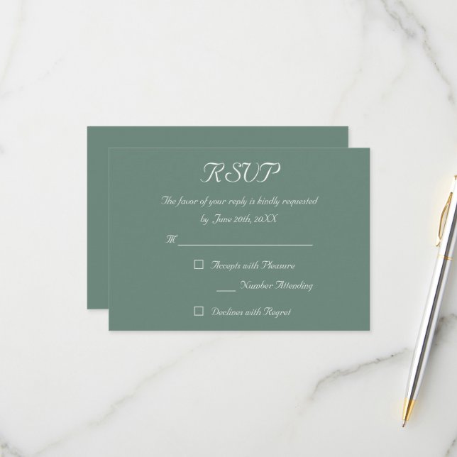 Elegante Dusty Green Wedding Tarjeta de invitación (Anverso/Reverso In Situ)