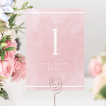 Elegante Dusty Rosa de color de agua número de tab<br><div class="desc">Ayude a sus huéspedes a encontrar su mesa con este elegante color rosa polvoriento número de la mesa acuarela. Tarjetas de doble cara. Exquisito rosa polvoriento y tonos rosa rubor fondo acuarela y texto blanco. NOTA: por favor, haga un pedido individual por cada número de tabla que necesite (es decir,...</div>