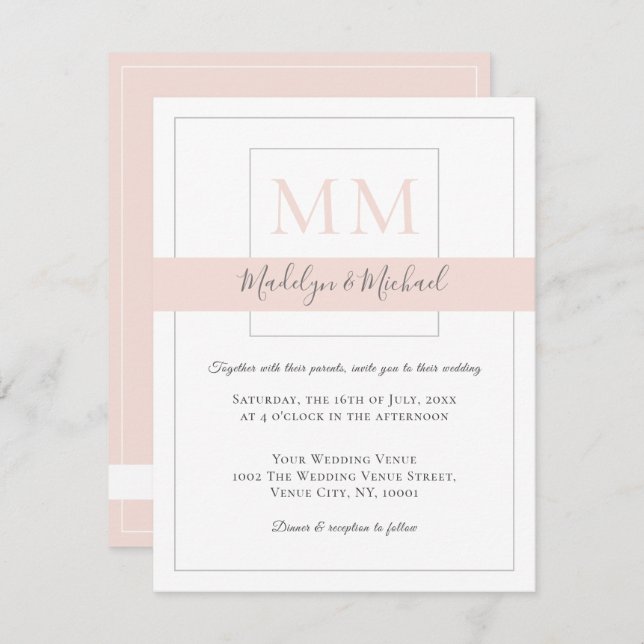 Elegante e moderna invitación a la boda en monogra (Anverso / Reverso)