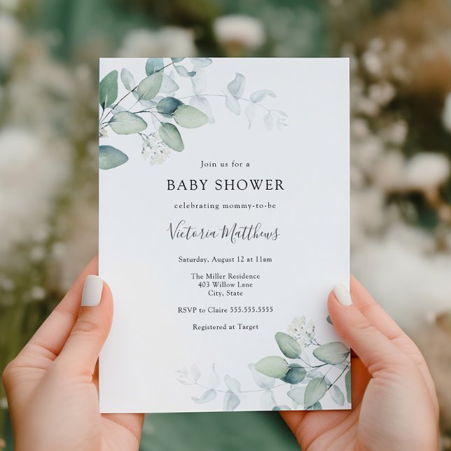 Elegante e moderna invitación Baby Shower a Eucali (Subido por el creador)