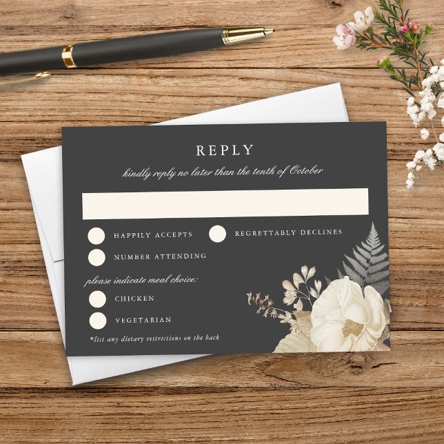Elegante Earthy Floral Dark Wedding RSVP (Subido por el creador)
