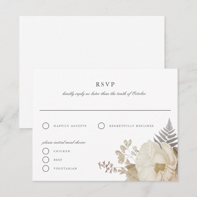 Elegante Earthy Floral Wedding RSVP Tarjeta de Res (Anverso / Reverso)