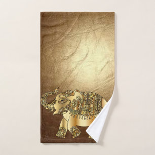 Elegante elefante de cachemira en oro en cuero fal