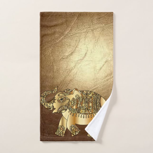 Elegante Elefante De Piedra De Oro León Faux (Toalla de mano)