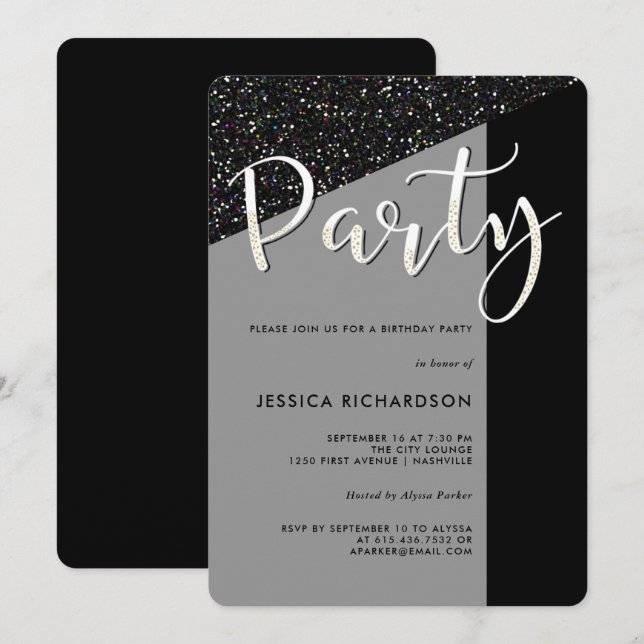 Elegante empate negro| Invitación de fiesta de asp (Anverso / Reverso)