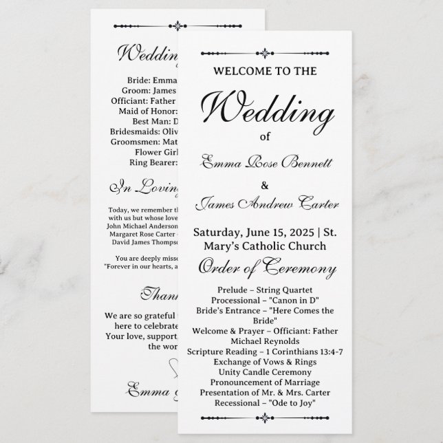 Elegante En El Programa De Boda De Memoria Amable (Anverso / Reverso)