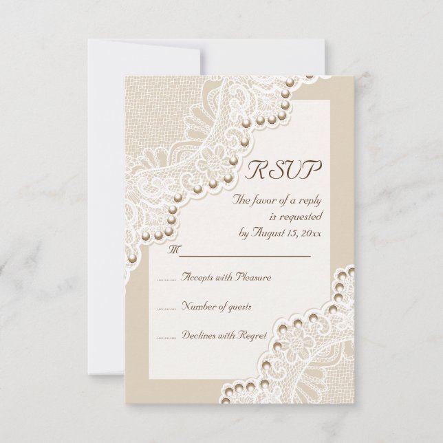 Elegante encaje blanco con la respuesta RSVP de la (Anverso)