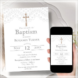 Elegante encaje blanco | Invitación al bautismo