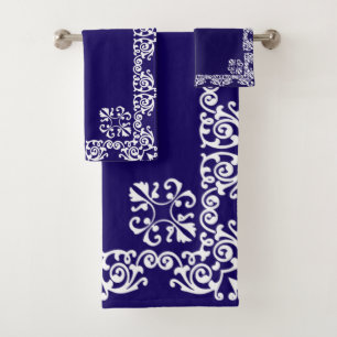 Elegante encaje blanco vector en azul marino