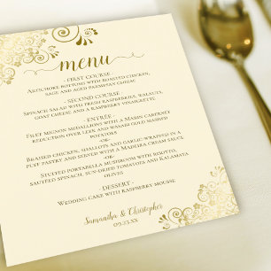 Elegante encaje dorado en el menú Boda de presupue