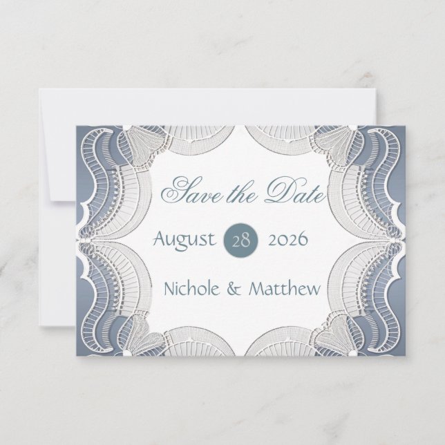 Elegante encaje en la boda azul Guardar las tarjet (Anverso)