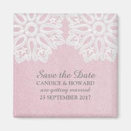 Elegante encaje rosa salva el imán de fecha