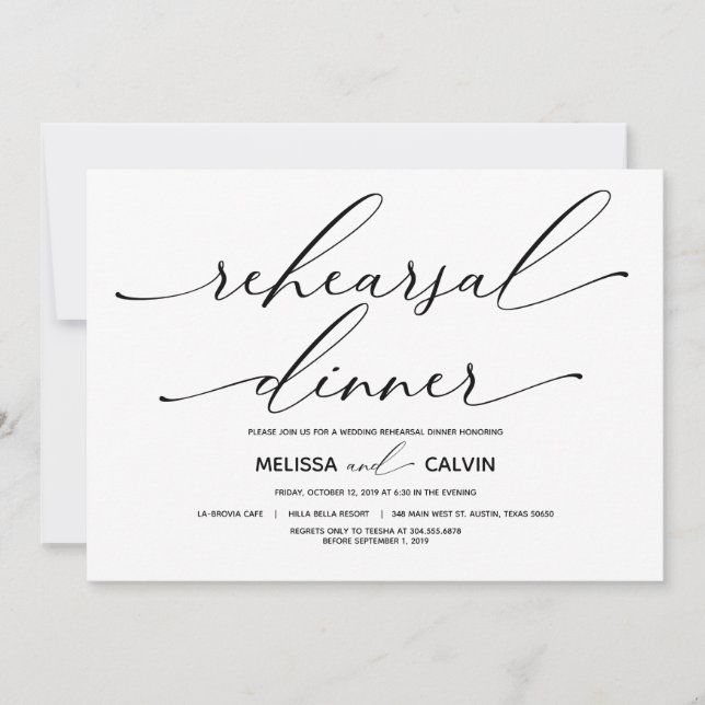 Elegante ensayo Boda moderno invitación a cenar (Anverso)