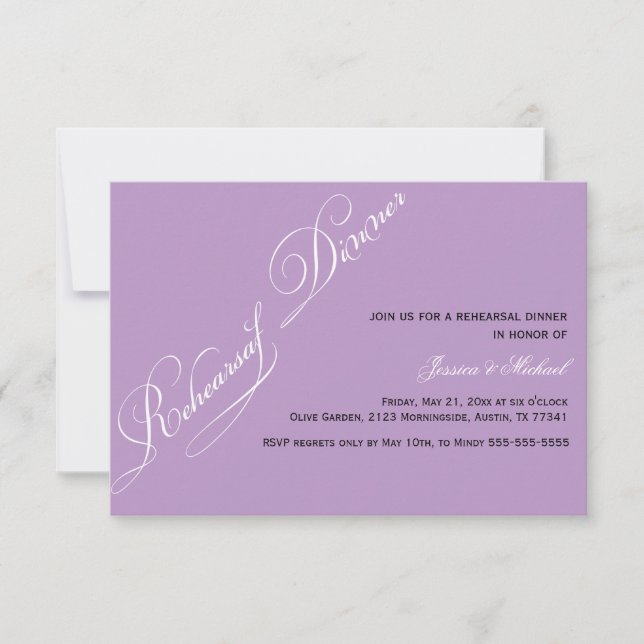 Elegante ensayo cena violeta invitación (Anverso)