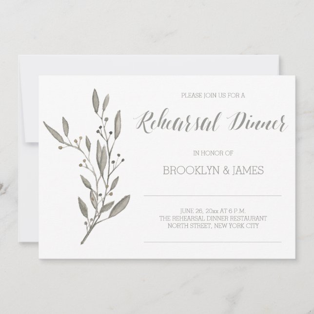 Elegante ensayo de bodas Invitación Floral Gris (Anverso)