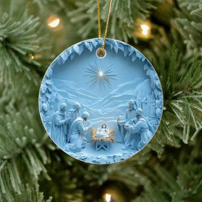 Elegante escena de Natividad Azul Ornamento de Nav (Árbol)