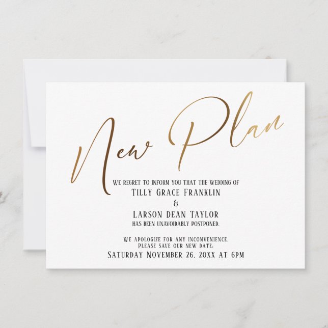 Elegante escritura a mano de oro Nueva Invitación  (Anverso)