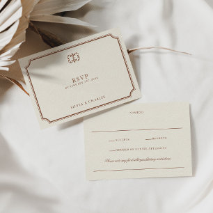Elegante Escudo Boda clásico Brown & Ecru RSVP