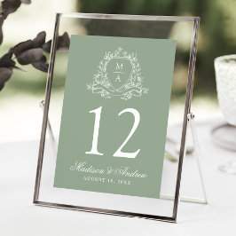 Elegante Escudo Floral Boda Sage Número de mesa