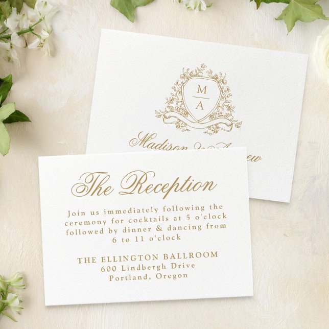 Elegante Escudo floral dorada recepción de boda (Subido por el creador)