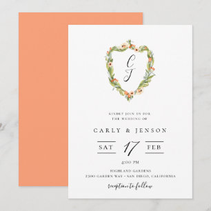 Elegante Escudo floral Invitación a la boda