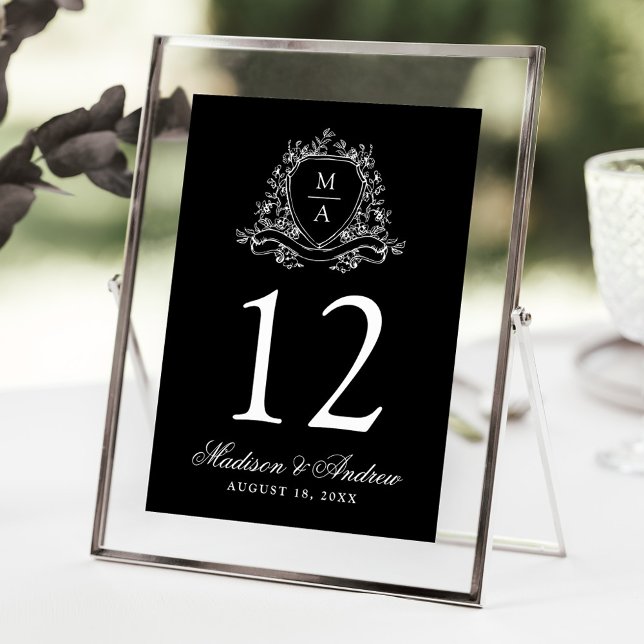 Elegante Escudo floral negro número de mesa Boda n (Subido por el creador)