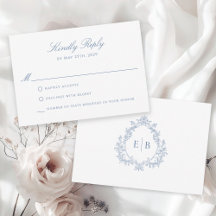 Elegante Escudo formal Dusty Azul Monograma RSVP