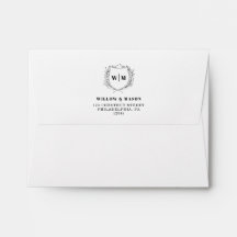 Elegante Escudo Monograma Boda Dirección de retorn