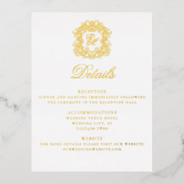 Elegante Escudo Monograma Boda Tarjeta de detalles