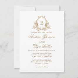 Elegante Escudo Monograma Dorado Invitación a la b