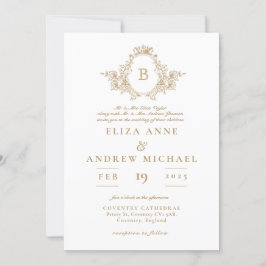 Elegante Escudo Monograma Dorado Invitación a la b