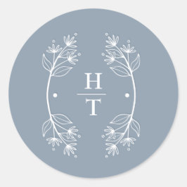 Elegante Escudo Monograma Pegatina Boda azul turbi