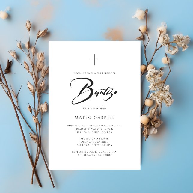 Elegante español minimalista Invitación de Bautizo (Subido por el creador)