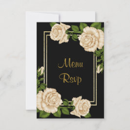 Elegante esquina chic de rosas marfil menú de boda