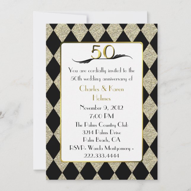 Elegante estilo Art Déco Invitación a los 50 años (Anverso)