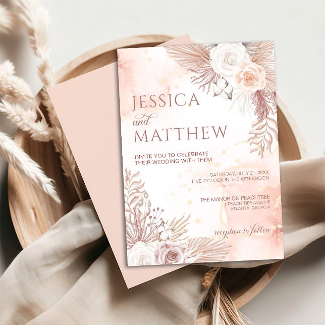 Elegante estilo Boho Invitación floral rosa rosa r (Subido por el creador)