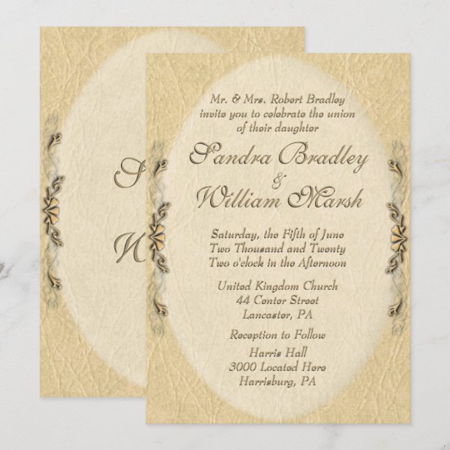 Elegante estilo cuero Invitación a la boda (Anverso / Reverso)