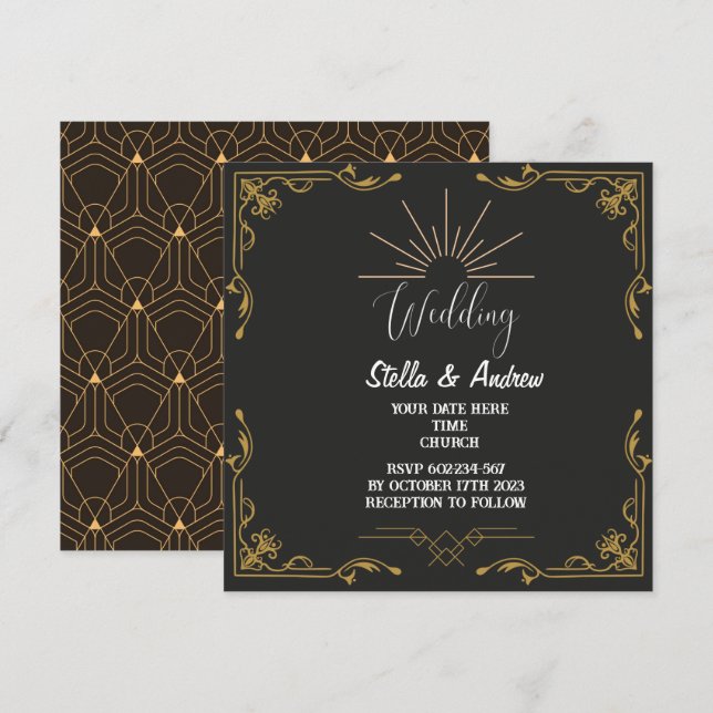 Elegante estilo Gastby Art Deco Invitación a la Bo (Anverso / Reverso)