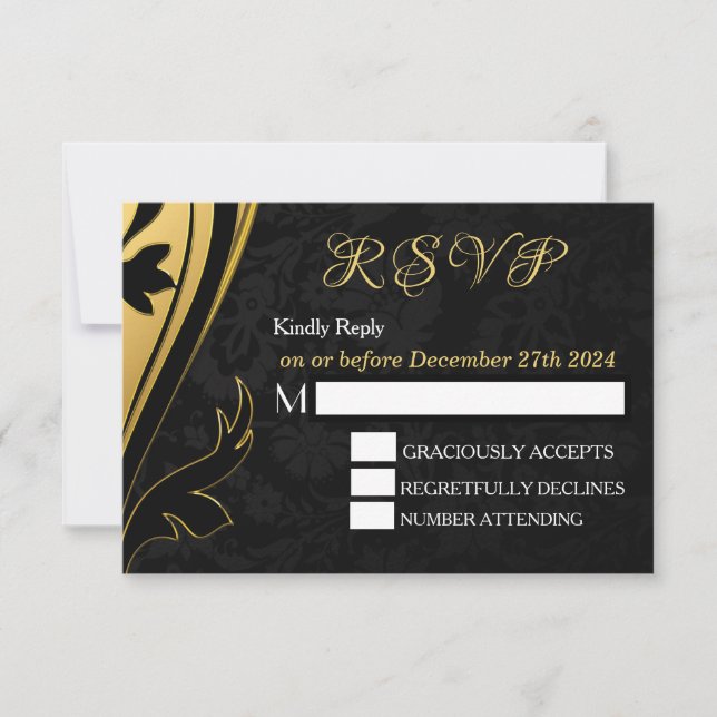 Elegante estilo Oro Negro Deco RSVP Personalizació (Anverso)