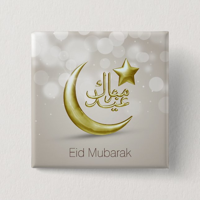 Elegante Estrella Eid Mubarak Gold Moon - Botón (Anverso)