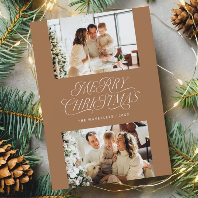 Elegante eterno, neutral, festividad de Navidad (Merry Christmas card with elegant, timeless design and gold background)