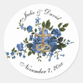 Elegante Etiqueta Boda de Rosas azules católicos