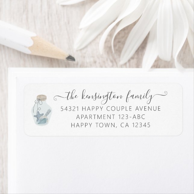 Elegante Etiqueta Boda moderna de conchas náuticas (In situ)