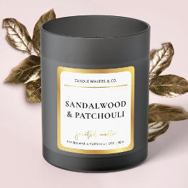 Elegante Etiqueta Cuadrada de Velas Faux Gold Scri