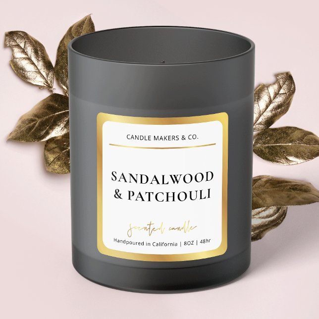 Elegante Etiqueta Cuadrada de Velas Faux Gold Scri (Subido por el creador)