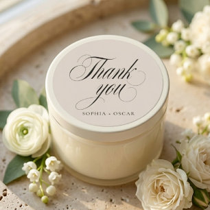 Elegante etiqueta de agradecimiento de boda en bei