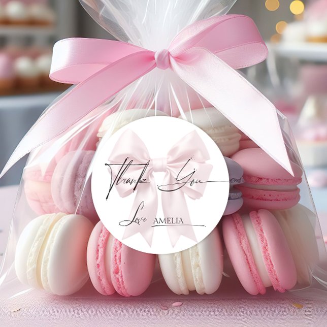 Elegante etiqueta de agradecimiento de lazo rosa (Subido por el creador)